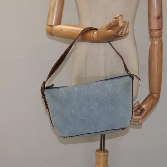 CELINE C Macadam Canvas Shoulder Bag Suede Leather Blue Gold Auth - Picture 15 of 16